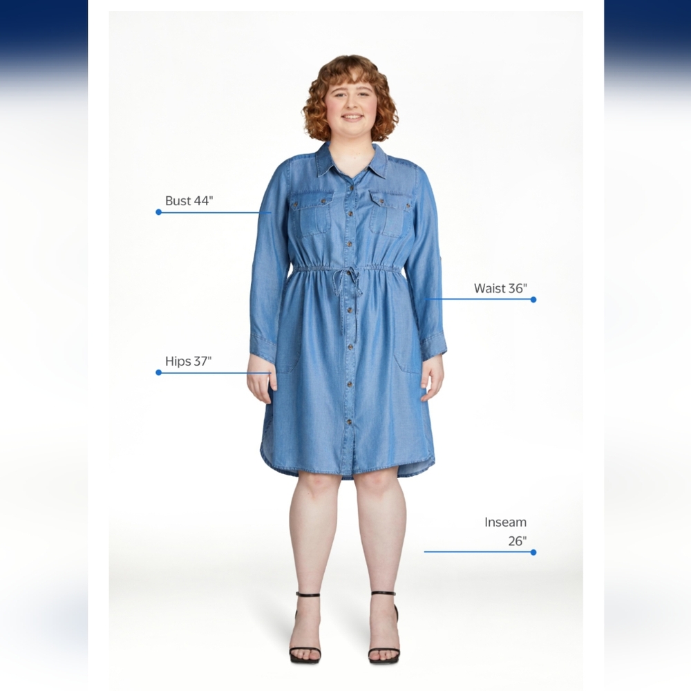 NWT Time And Tru Size XL Faux Denim Structured Utility Shirt Dress